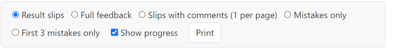 Screenshot of the printing options