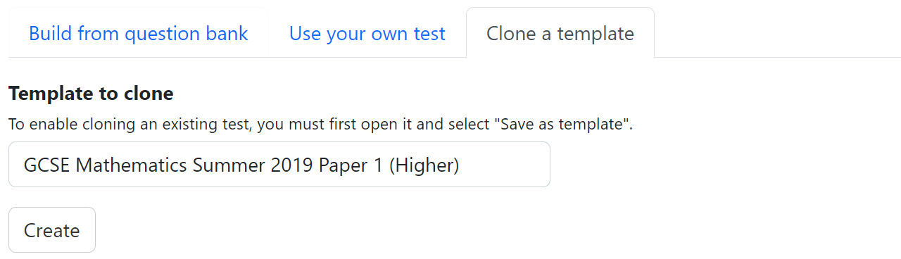 Screenshot of cloning a template