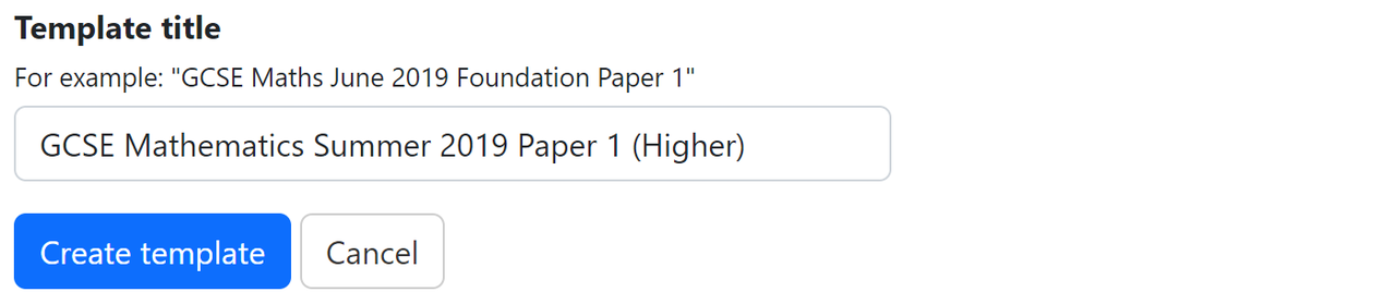 Screenshot of creating a template