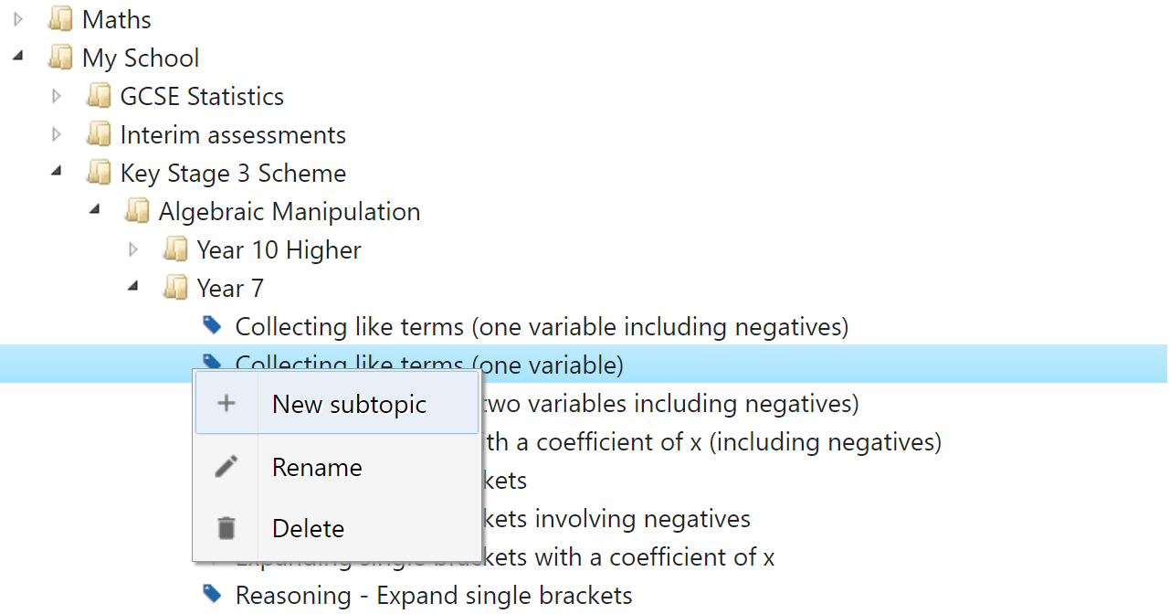 Screenshot of the topic tree