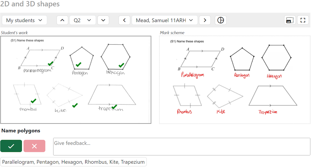 Screenshot of marking student work