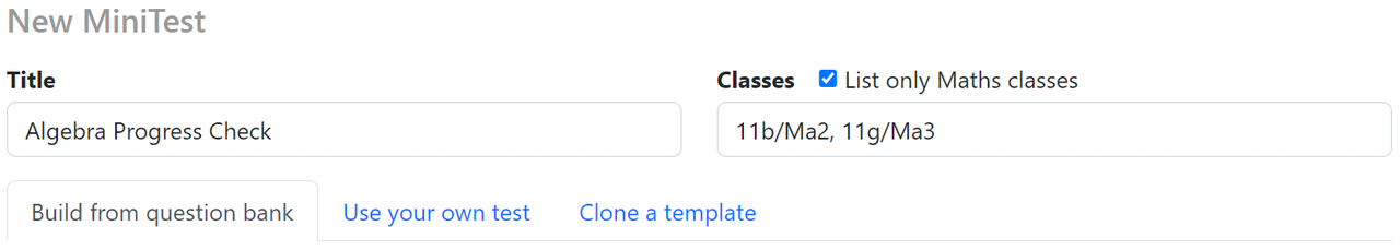 Screenshot of New Test page