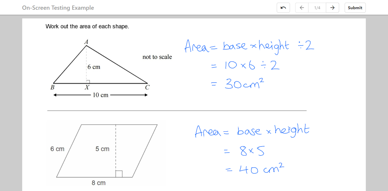 Screenshot of on-screen testing
