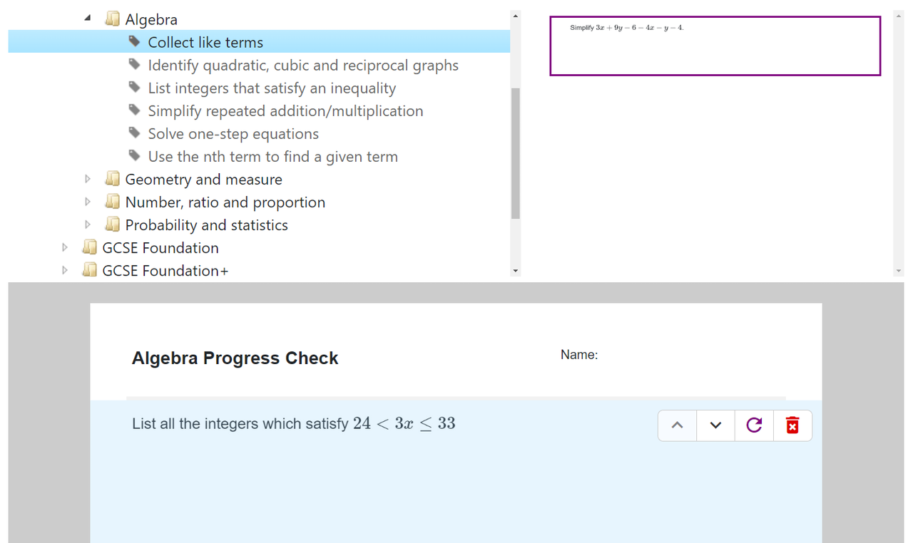 Screenshot of procedurally generated questions