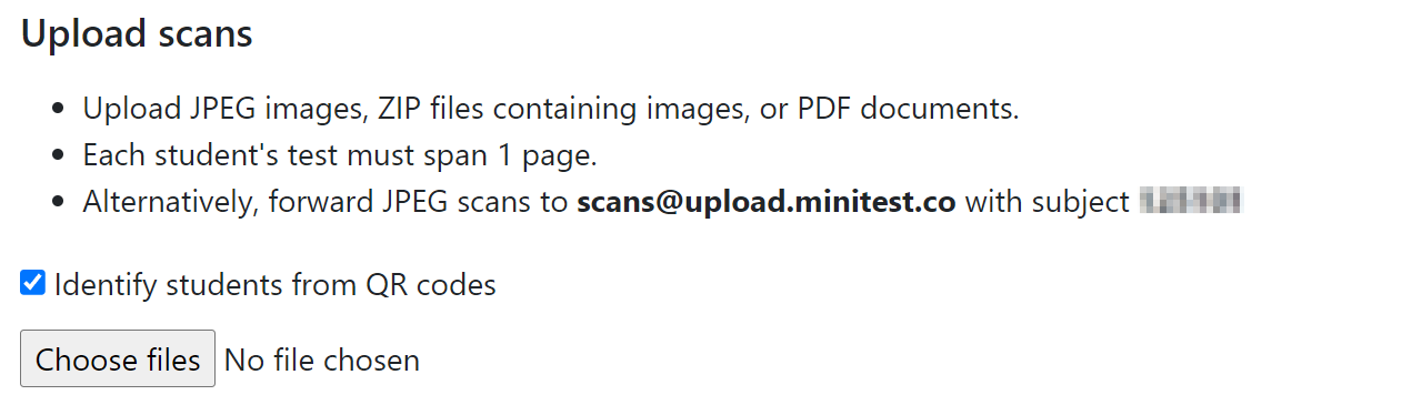 Screenshot of the upload page